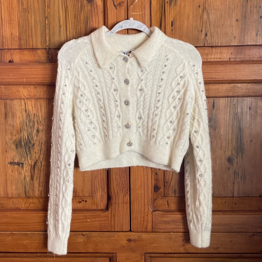 ZARA- Rhinestone cropped sweater